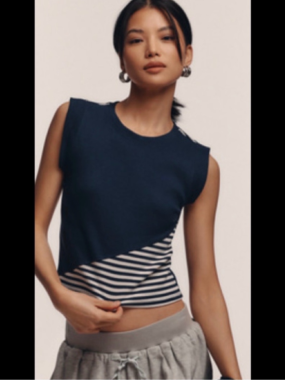 Anthropologie Maeve Blue Striped Ribbed Muscle tank Top.